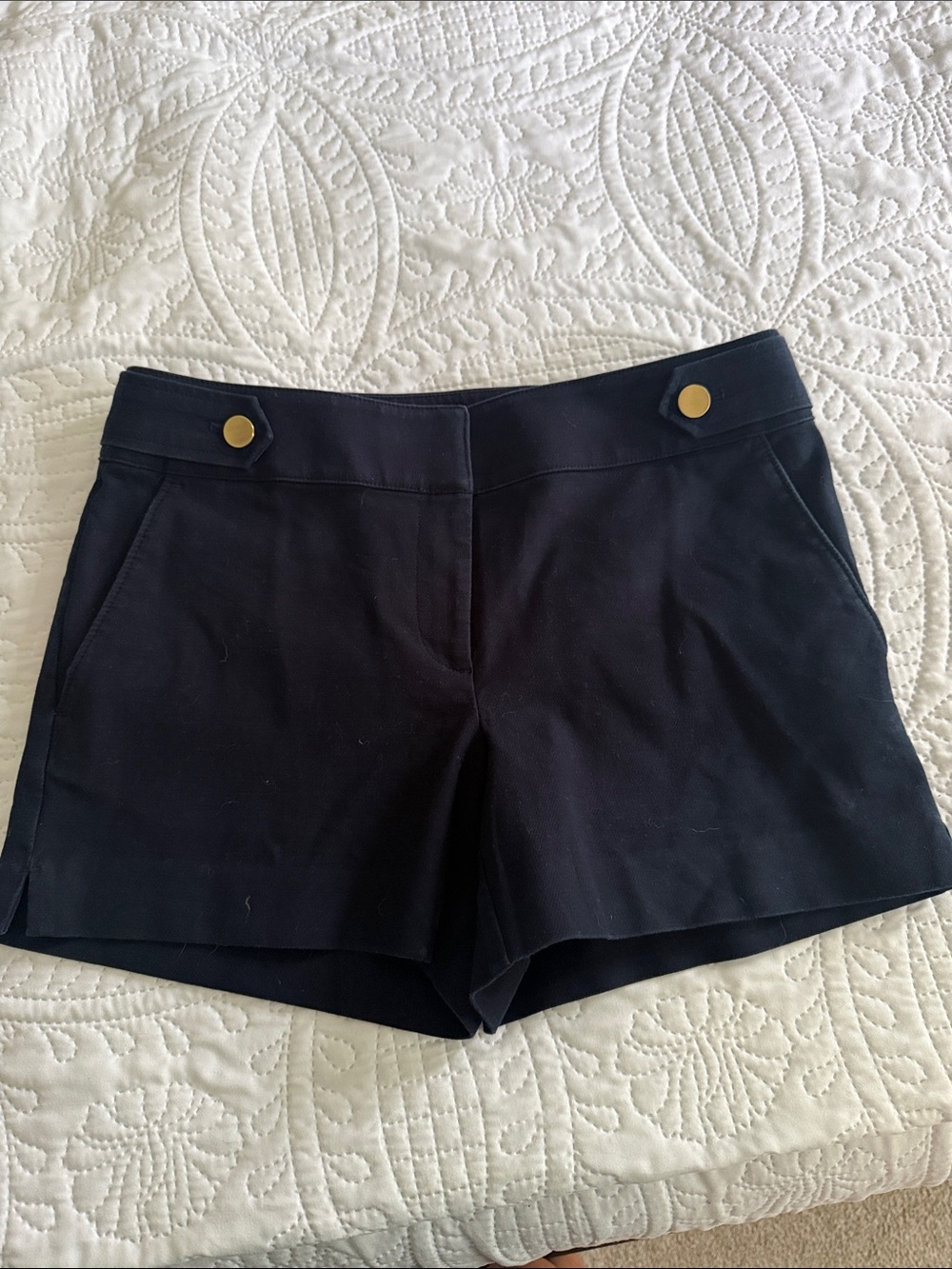 LOFT Riviera Marisa Navy Shorts with Gold Button Accents